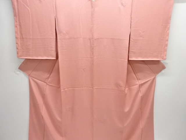 未使用品　汕頭蘇州刺繍 短冊に草花模様一つ紋色無地着物